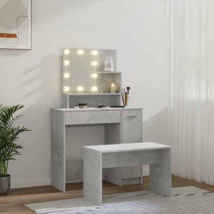 VidaXL Vanity Set with LED Cosmetic Table Makeup Dressing Table Jewelry Table Bedroom Concrete Grey 3114118