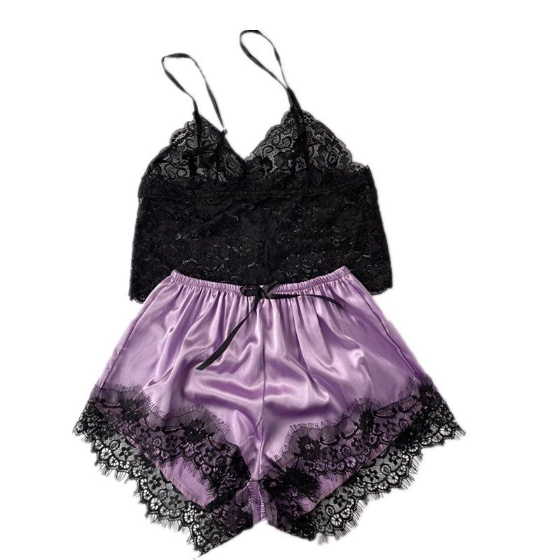 Women's Lace Pajama Set Export Sexy Elegant Pullover Lace Sleeveless Lace Suspenders Pajamas