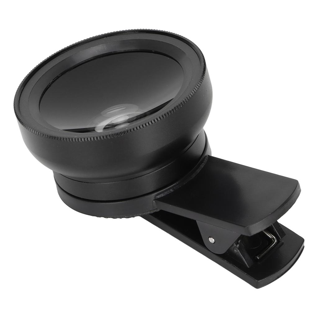 Phone Lens 2 In 1 HD Professional Universal Clip 0.45X Wide Angle 12.5X Macro Lens for Cellphone Tablet Black