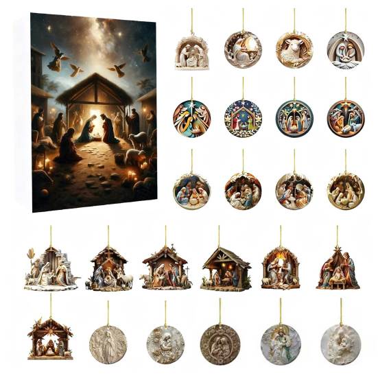 Nativity Advent Calendar 2025 24 Days Christmas Countdown Calendar with 24 Nativity Scene Ornaments Christian