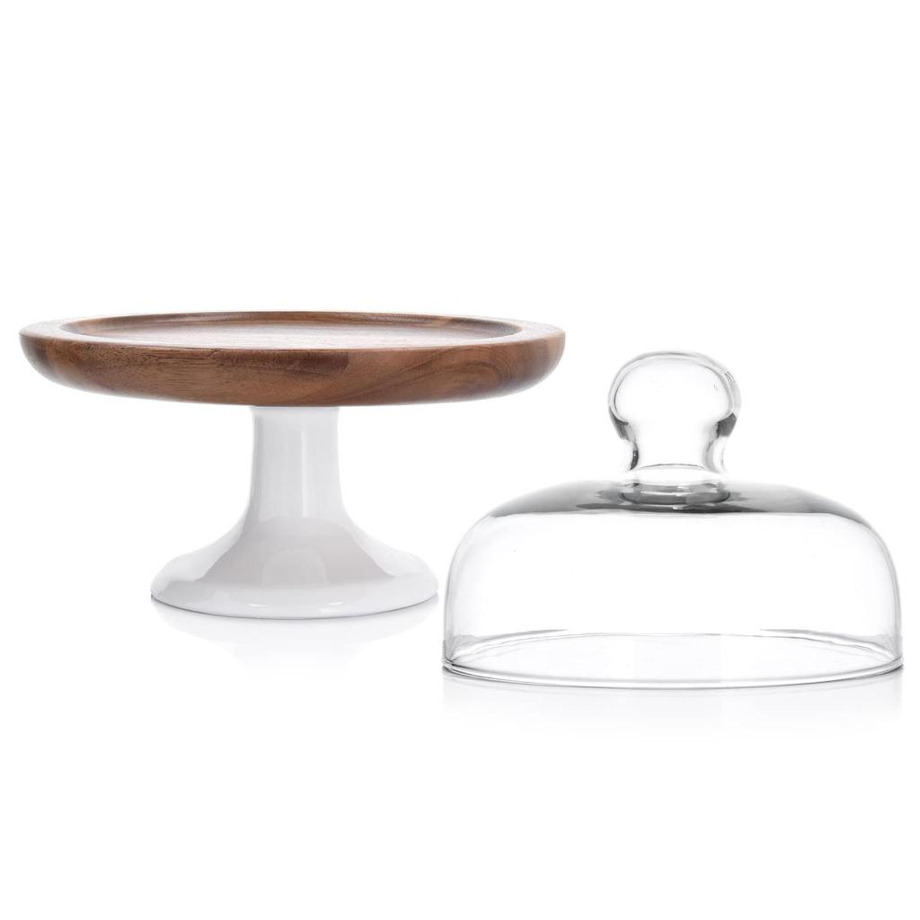 Acacia Plate On Porcelain Foot , Wooden Tray