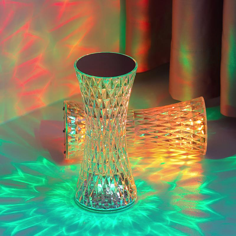 Lampada da tavolo a forma di diamante da 1/2 pezzi, 16 colori, telecomando touch, lampada da tavolo in cristallo, ricaricabile tramite USB, scrivania in acrilico, luce LED per atmosfera