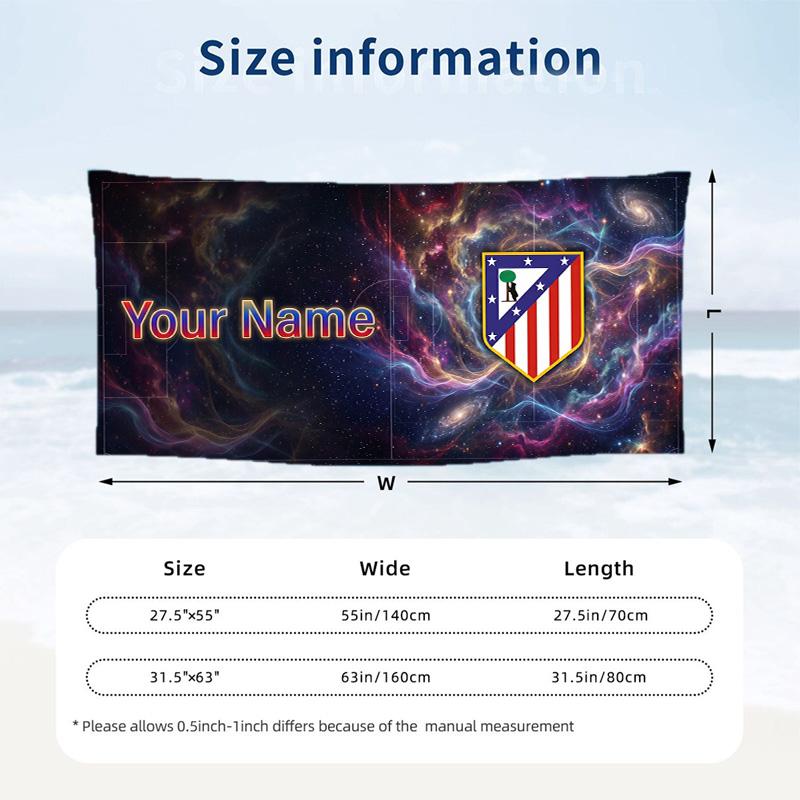 Custom Text Beach Towel, Soft Absorbent Swimming Multi-use TowelAtletico Madrid FC