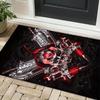 Steampunk SkullRug for IndustrialStyleRoomsBold Red and Black Mechanical Art forEdgyDecor Anti Slip Carpet Can Be Machine Washed