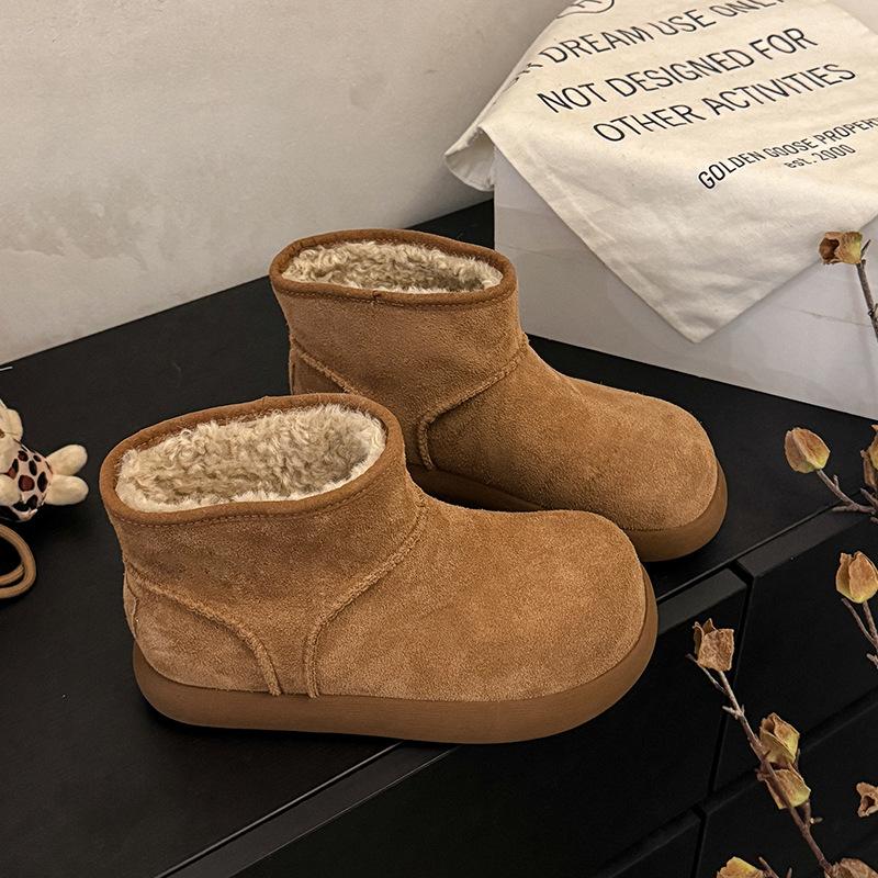 

Женские зимние ботинки-дутики на толстой подошве, 2025, новые, уродливые, милые, с круглым носком и закрывающим ногу голенищем, короткие хлопковые ботинки 40 верблюд