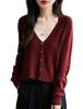 Women's Loose Fit Wool V-Neck Long Sleeve Cardigan Sweater