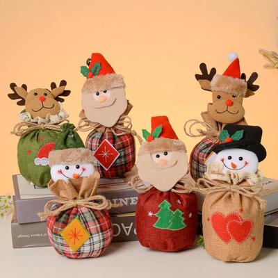 Weihnachts Kordelzug Geschenktasche 3D Plüsch Rentier Weihnachtsmann Schneemann Fruchttüten Wiederverwendbare Stoff Süßigkeiten Goodie Aufbewahrungstasche für Weihnachtsfeier Gastgeschenke