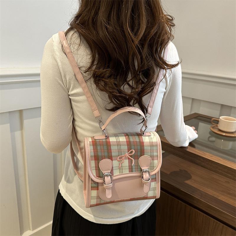 Fashion New Korean Version Cute Girl Plaid Backpack Student Casual Small Backpack Portable Texture Girl Schoolbag