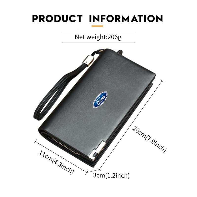 JQOZ8 For Ford Large Capacity Long Zipper Wallet Multi-slot Leather Wallet Escort KA Flex Everest KA Expedition Falcon Fusion