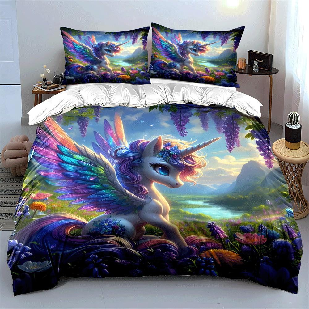 "Fantasy Unicorn Nature Trio Set" Exquisite three-piece bedding set gift for kids and adults