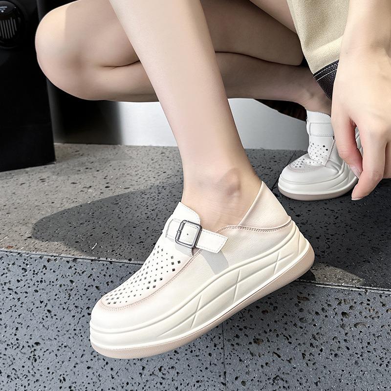 Sandals women's new retro inner height increase hollow women's shoes versatile leather white shoes sports trend