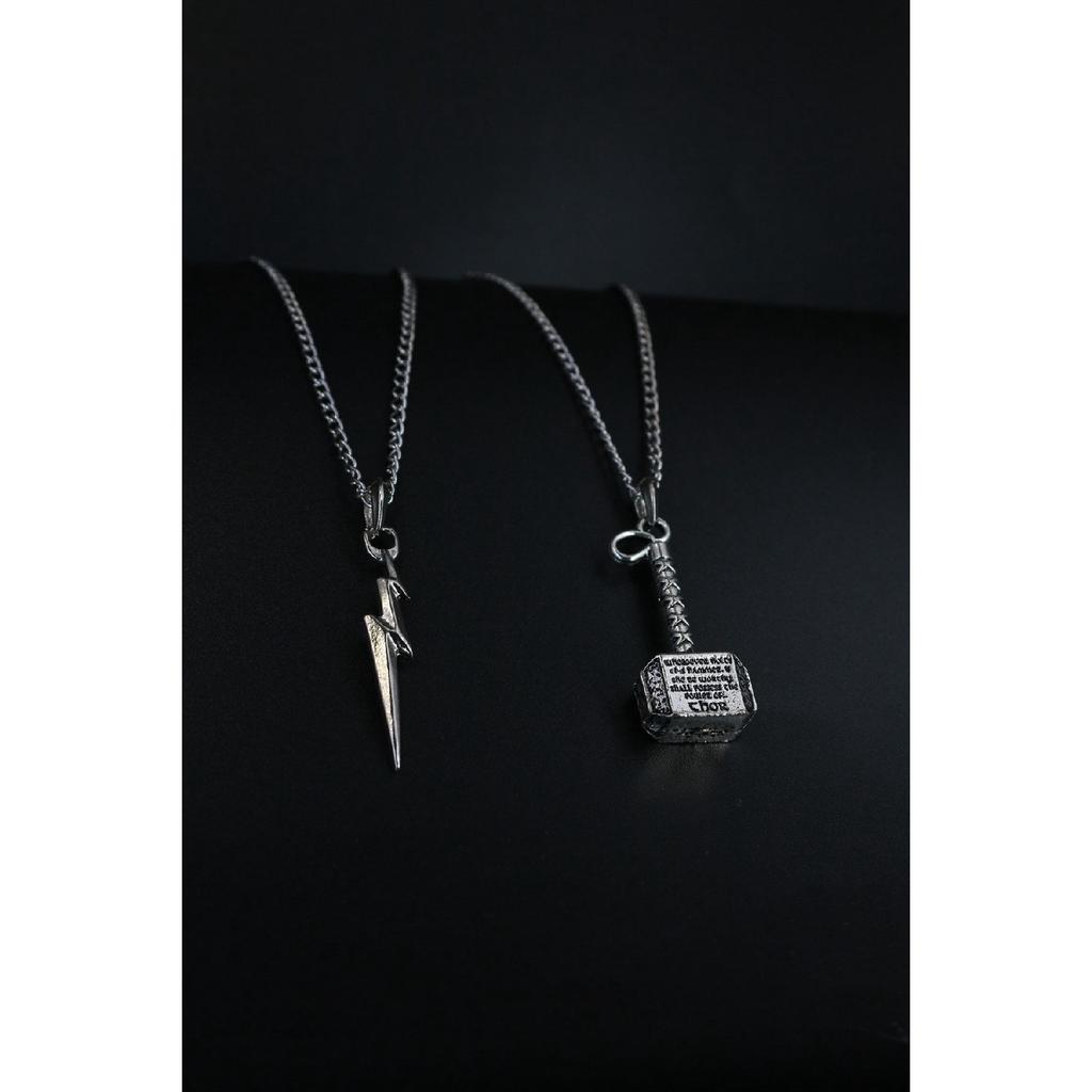 Set Of 2 Lightning Bolt And Mjolnir Hammer Necklaces