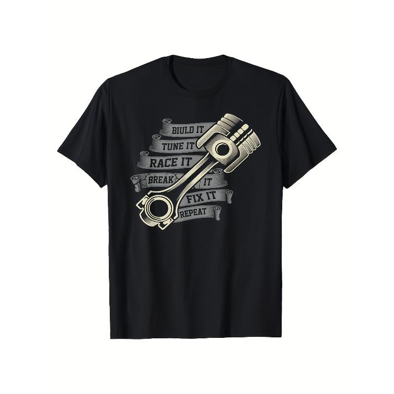 European Sizes Men' T-Shirt - Retro Mechanic Design with Car & Racing Graphics, Loose Fit Breathable Streetwear Suitable for Car Enthusiasts
