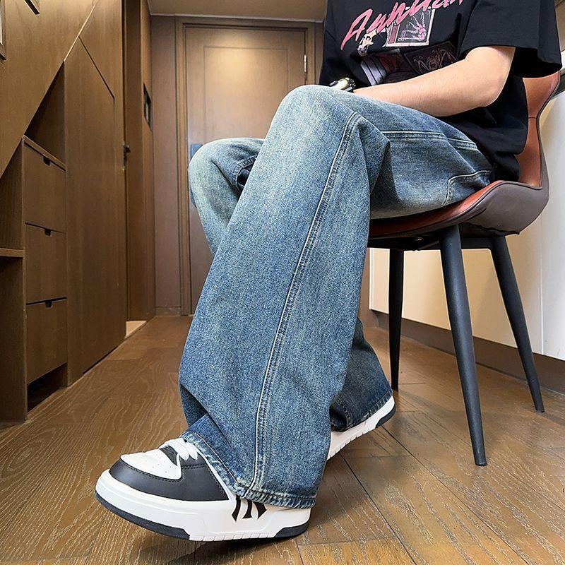 Spring, summer and autumn new high-end retro micro-horn wide-leg casual elastic jeans men's trendy MEN