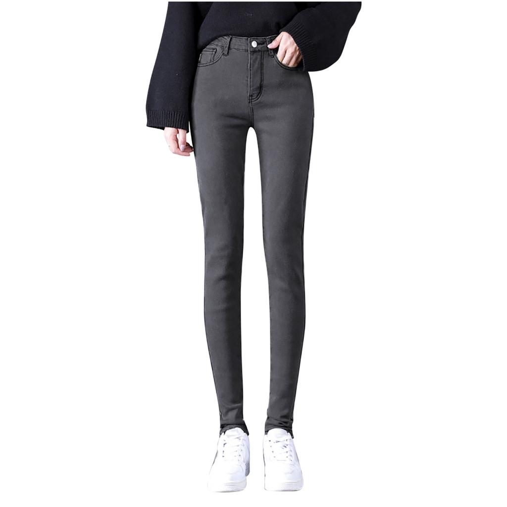 Fashion Women Plus Size Plus Velvet Elastic High Waist Casual Jeans Pencil Pants