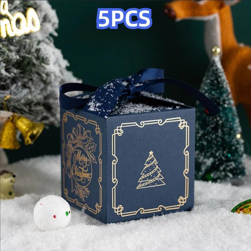 Nová vianočná krabička na jablko Krabička na darček na Štedrý večer Červená Zelená Modrá Horúca razba Vysoko kvalitná stuha Vianočná krabička na ovocie