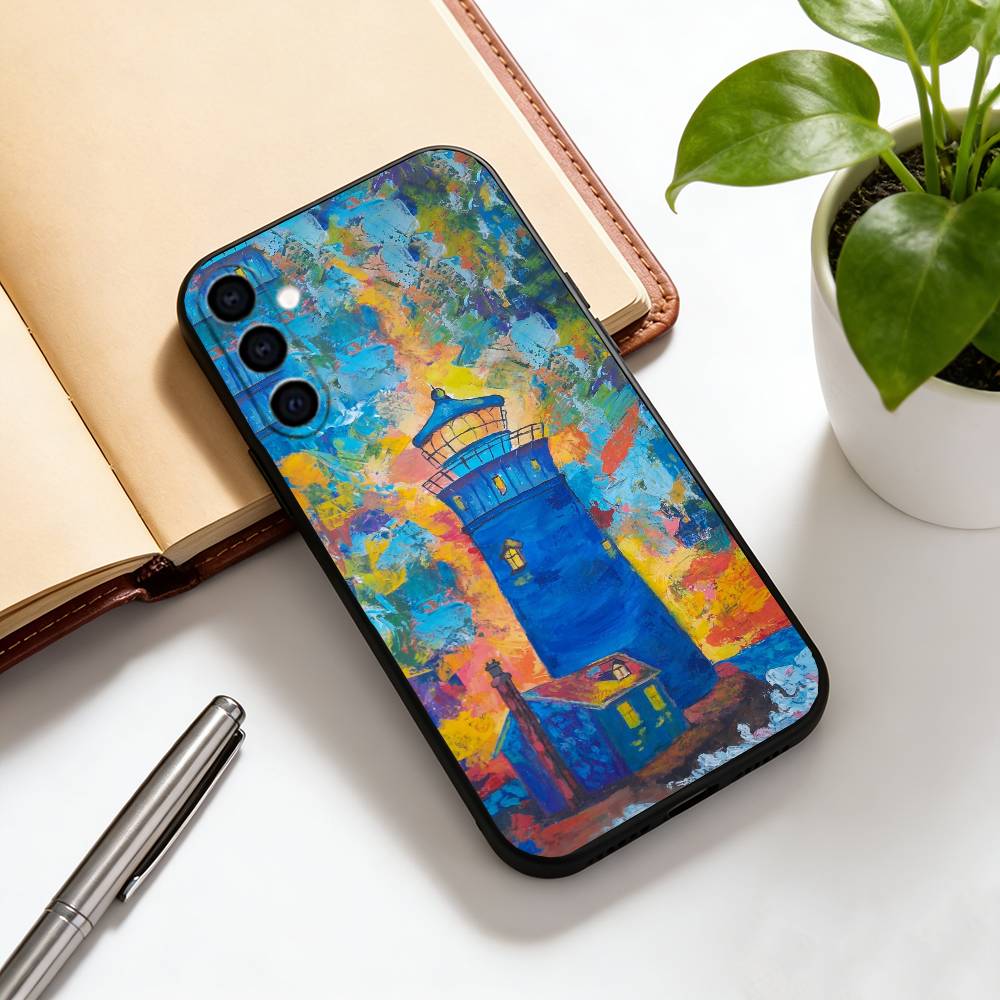Art oil painting of a lighthous Phone Case Black Silicone Soft For Samsung Galaxy A73,A72,A71,A70,A53,A52,A51