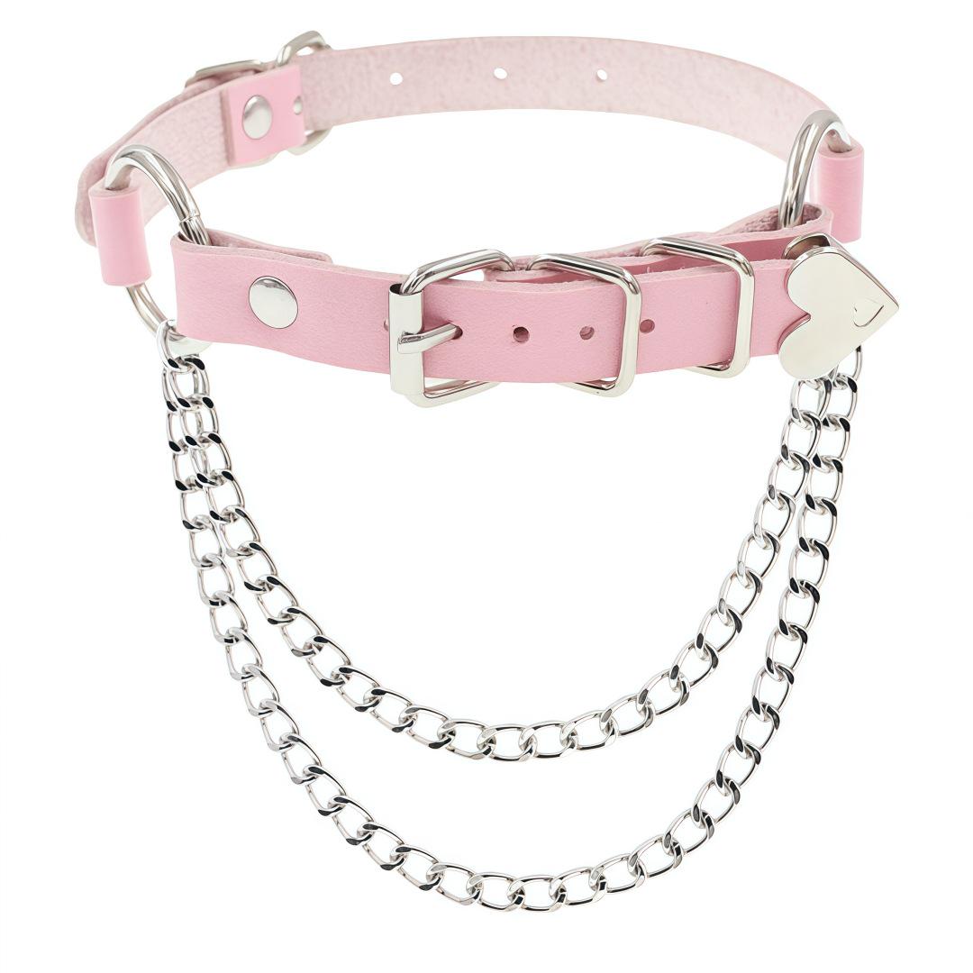 

Панк-готика, нестандартное ожерелье-воротник из искусственной кожи с цепочкой в форме сердца розовый