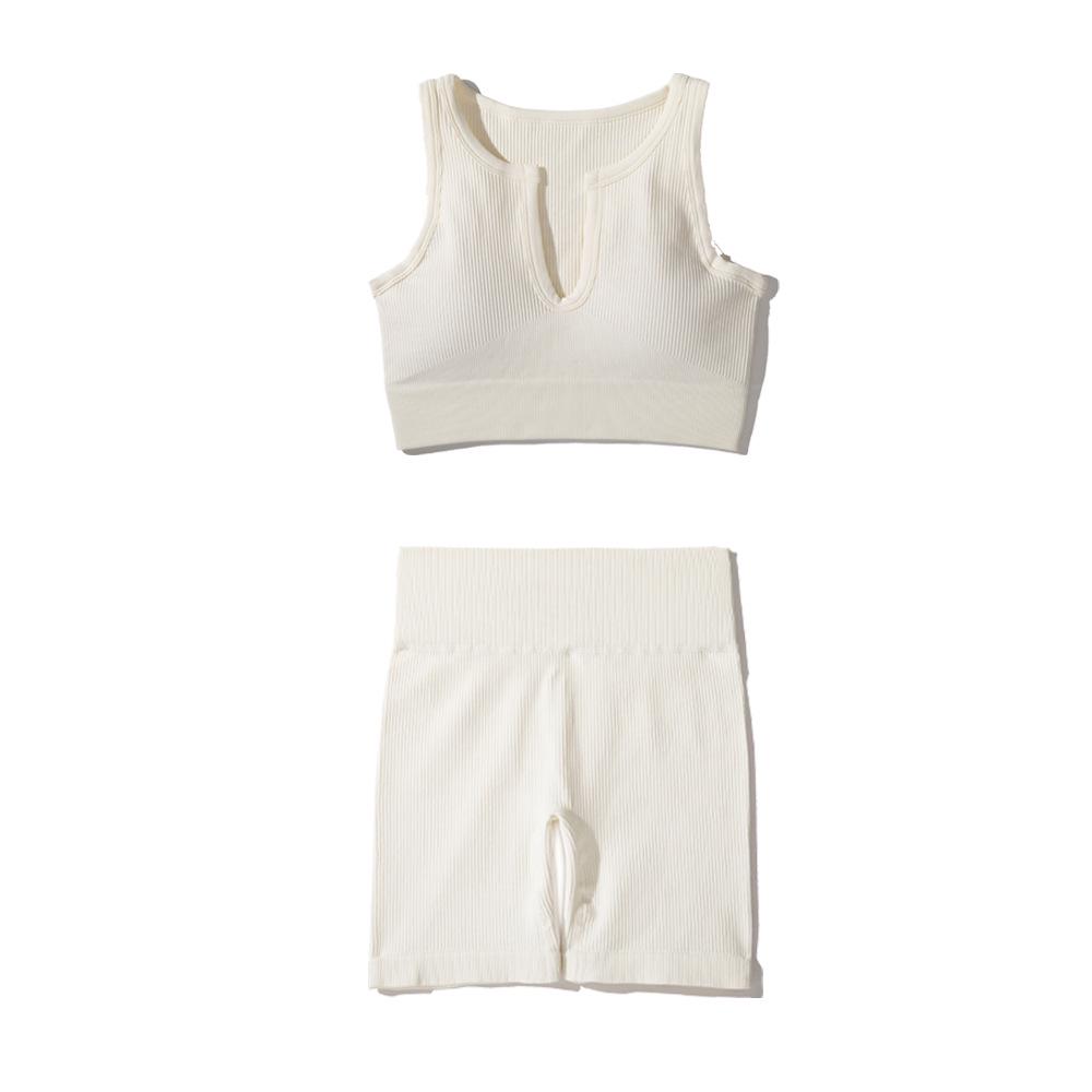 

Женский бесшовный рубчатый комплект для йоги с V-образным вырезом: Сексуальная майка и шорты для фитнеса S