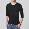 Men's Slim Fit Long-Sleeve Round Neck T-Shirt - Solid Color Autumn Top