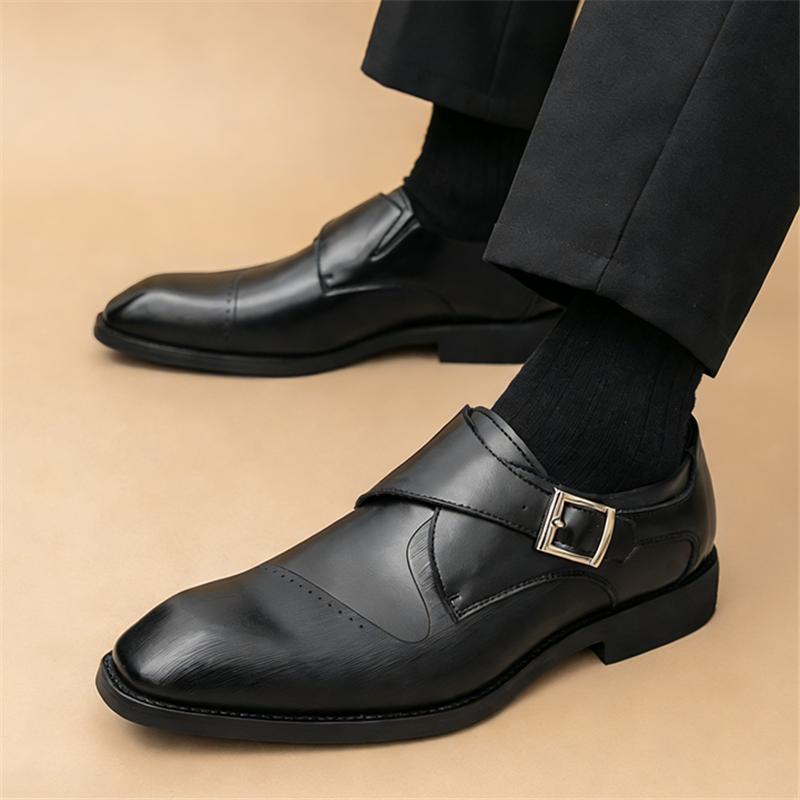 Britain Gentleman Pointed Business Leather Shoes For Men Monk Strap Loafers Designer Formal Wedding Dress Homecoming Footwear