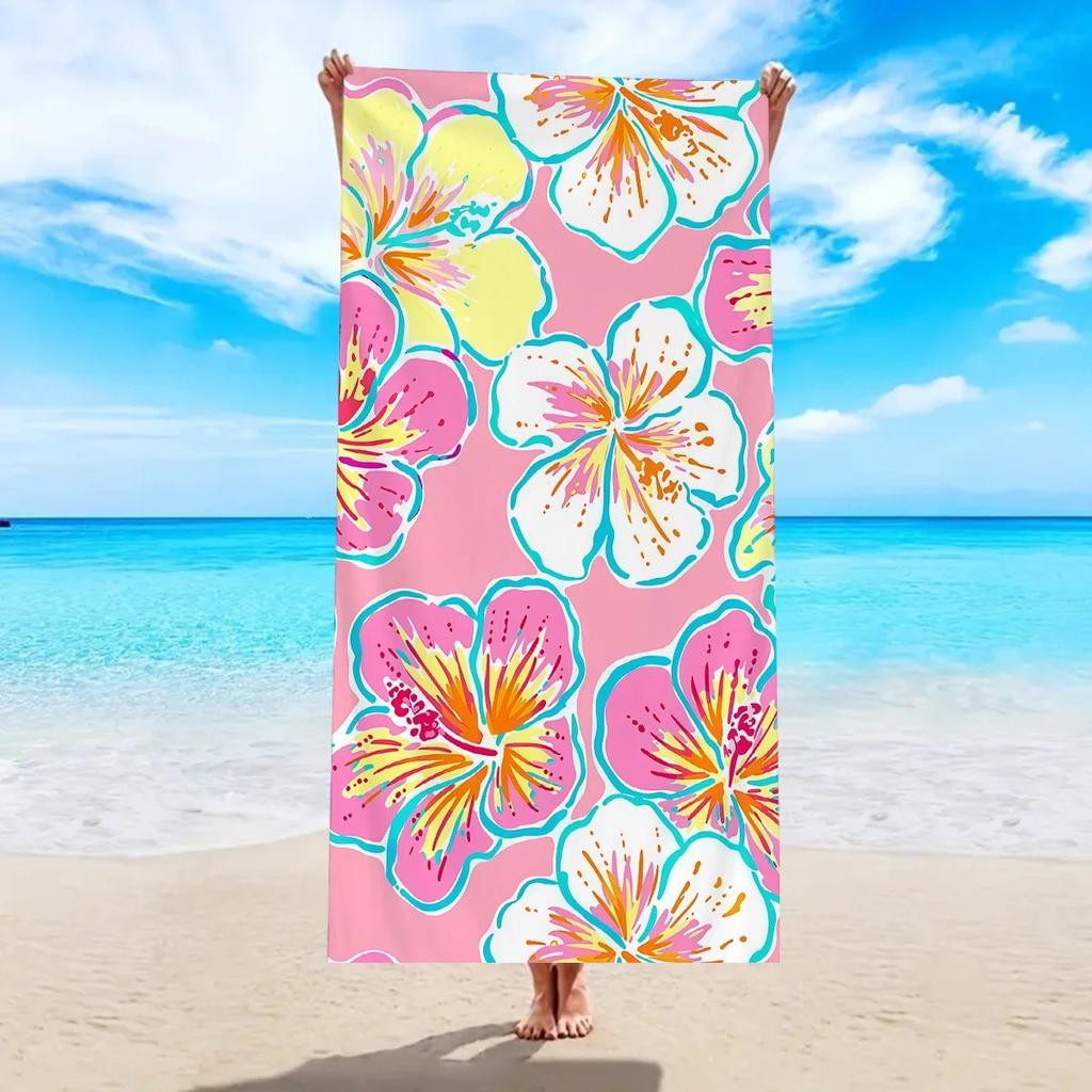Tropical Flower Beach Towel 2D Flat Printed Peach Skin Bath Towel Soft Quick Dry For Summer Vacation Swimming Pool