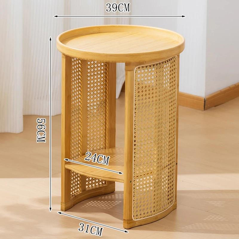 Rattan Coffee Table Circular Modern Tea Tables Living Room Storage Shelf Bedside Table Japanese Design Tables Sofas Furniture