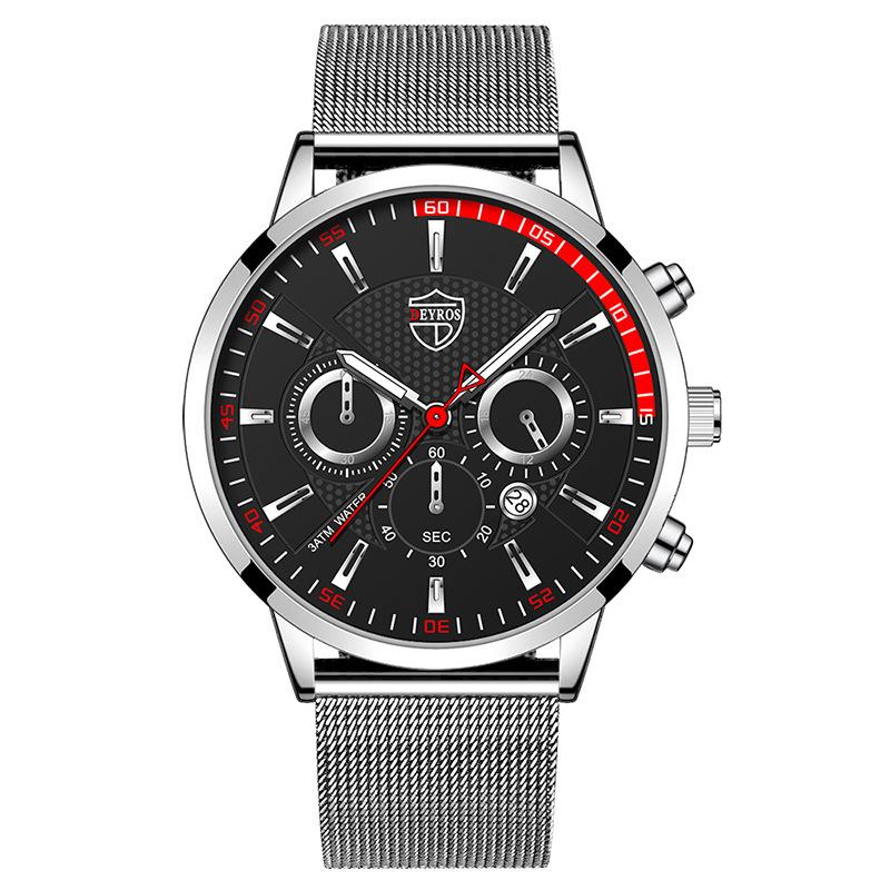 Stainless Steel Mesh Strap Watch Men'S Calendar Luminous Quartz Watch