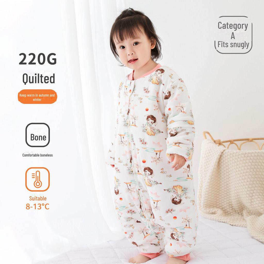 Sac de dormit gros din bumbac pentru bebeluși toamnă/iarnă cu design anti-lovire cu picioare despărțite și fermoar