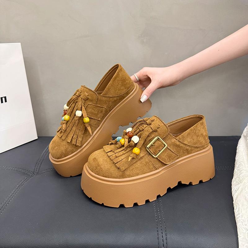 Women's Frosted Leather Thick Sole Height Enhancement Two Wear Anti-slip Cushioning Arch Support Not Tired Feet Casual Sneakers
