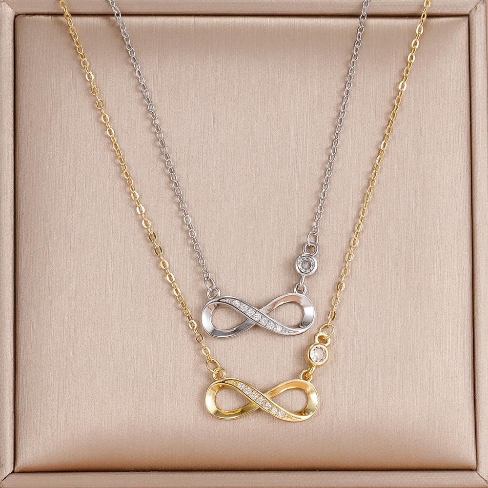 Fashion Simple Stainless Steel Infinity Pendant Necklace for Women Classic Lucky Zircon Love You Forever Jewelry Birthday Gift