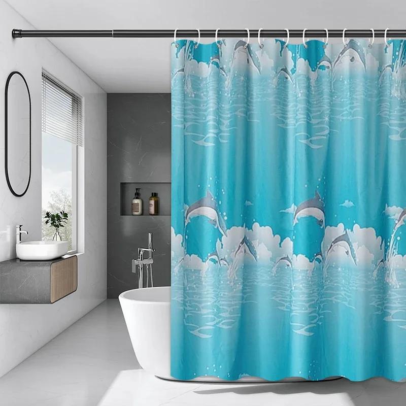 Dolphin PEVA Shower Curtain Thickened Animal  Stainless Steel Buttonhole Waterproof Mildew Proof Translucent Shower Curtain