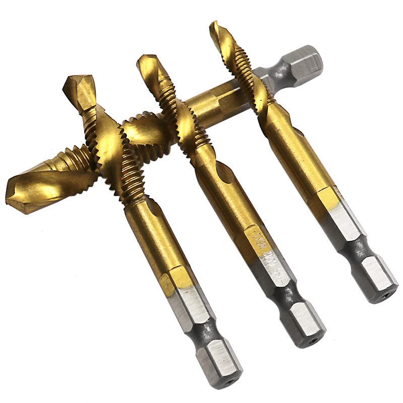 Titanium-Plated Hex Shank 6542 Composite Tap for Screw Machines: Hole Opening, Tapping, Chamfering