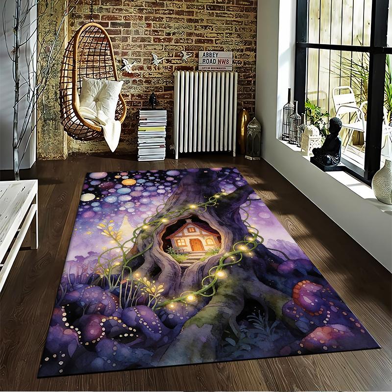 Fairy Tale-Inspired Treehouse Carpet with Glowing Light Design Suitable for use as an anti-slip for living room bedroom sofas
