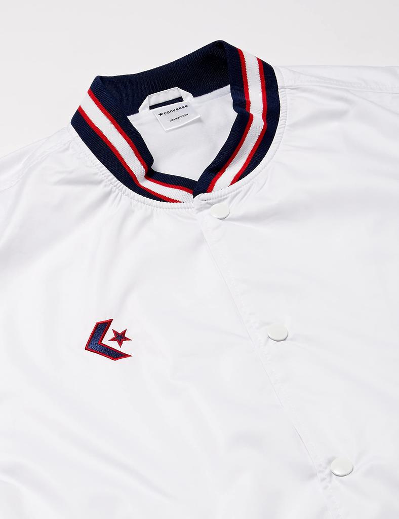 CONVERSE Basketball Jacket and Size S Size Small to Japanese size Warm-Up (Front Button), Water-Repellent, Breathable, Breathable, White/Navy,
