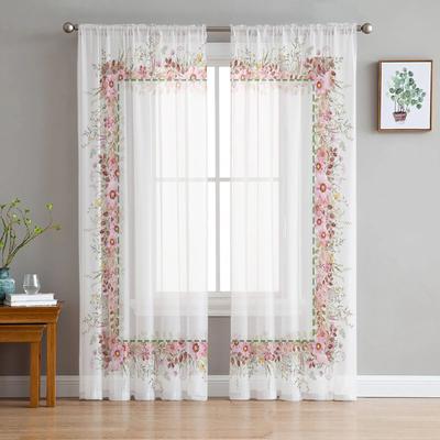 Spring Flower Eucalyptus Leaf Plant Sheer Curtains for Living Room Bedroom Kids Room Tulle Window Treatment Drapes