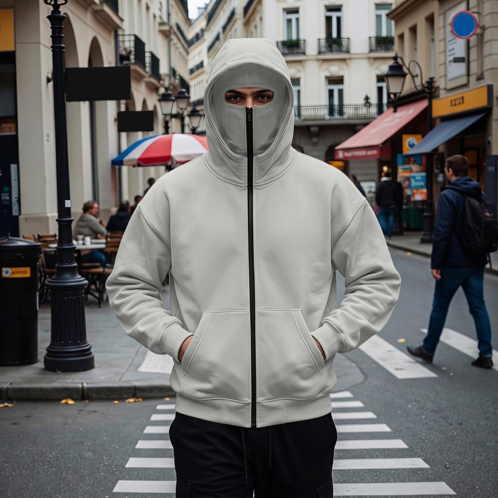 Men's Gothic Double Hooded Zip-Up Hoodie Loose Fit Trendy Streetwear