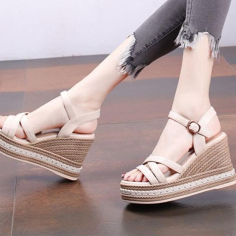 Luxury Women's Wedges Heeled Sandals 2025 Summer New Thick Soled High Heel Sandals Fashion Roman Shoes for Women Sandalias Mujer