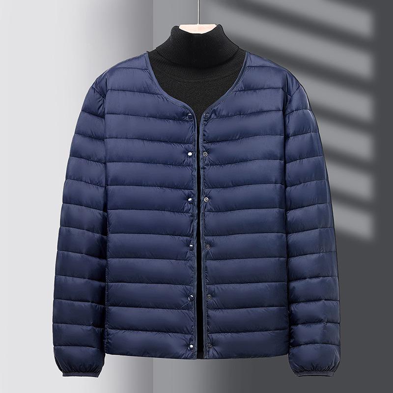 

2026 Men s Warm Cotton Collarless Jacket - Autumn/Winter Casual Solid Color Base Layer M 80-115 lbs темно-синий