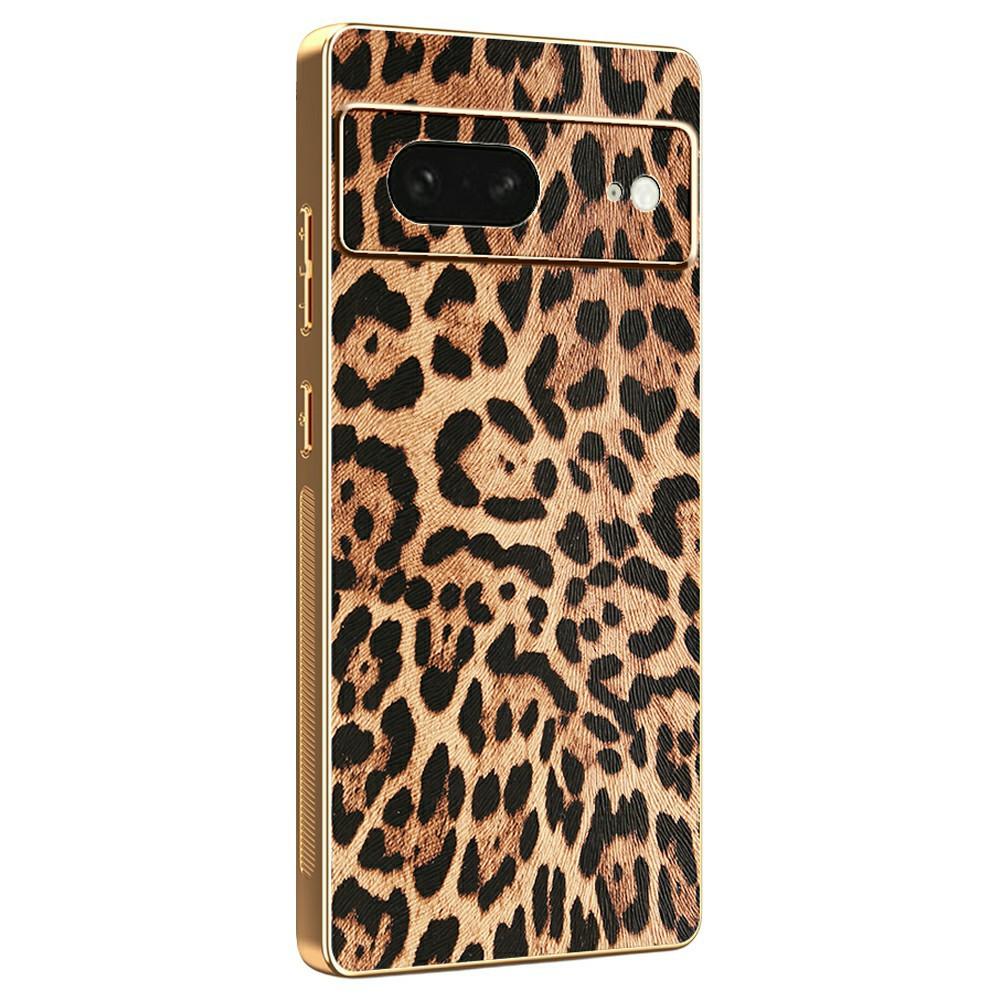 

For Google Pixel 8 Case Leopard Print PU Leather Coated PC+TPU Electroplating Phone Cover A