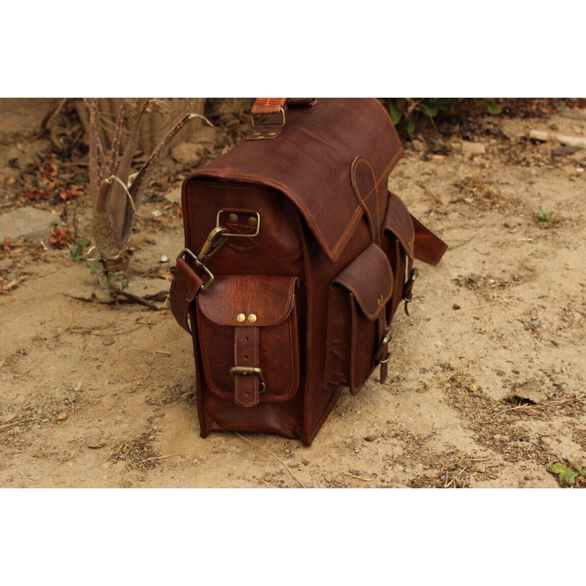 Большой новый мужской портфель из натуральной винтажной козьей кожи для ноутбука — фото 3