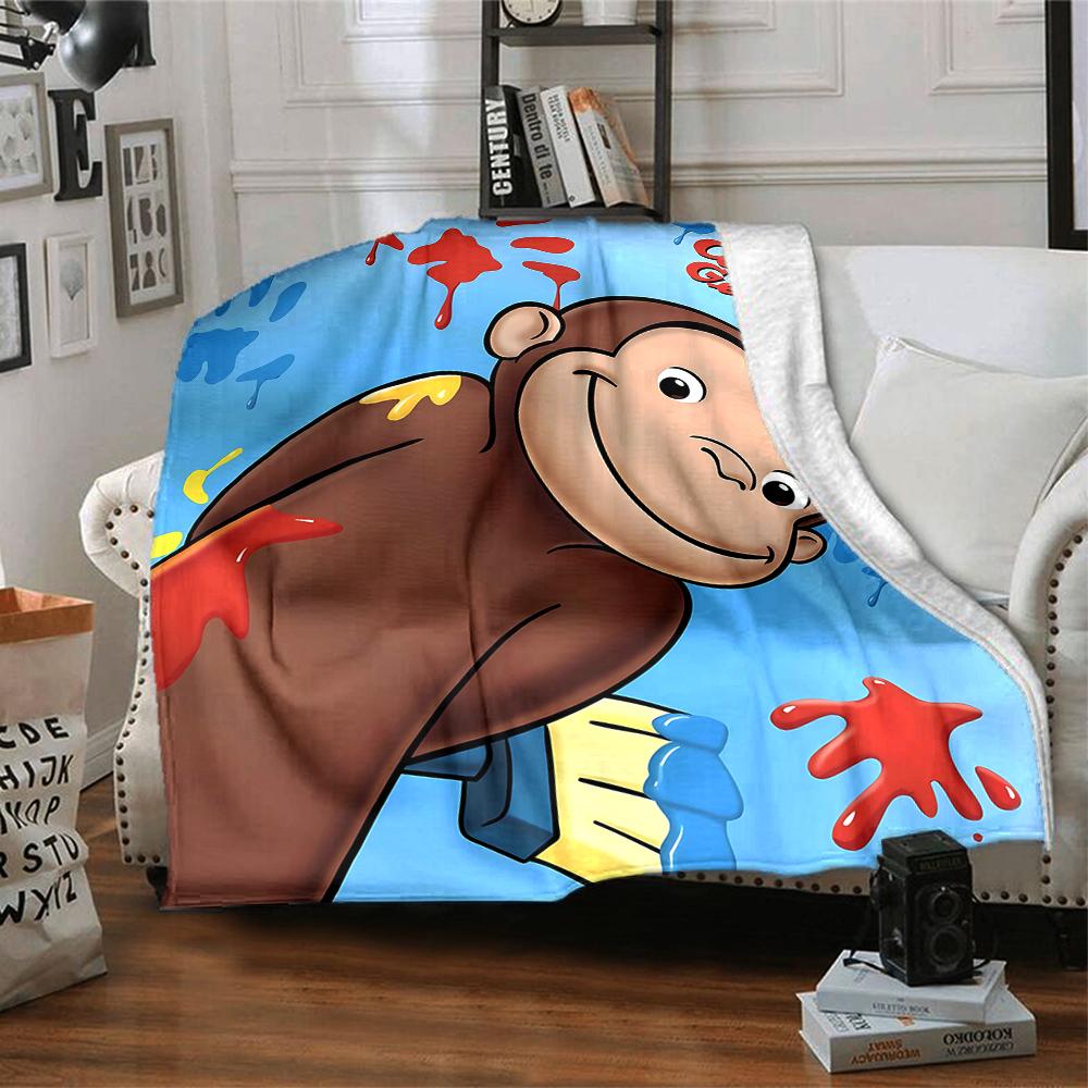 1pc Curious George (3) Blanket, Gift, for Men and Women, Soft Blanket, Good for Sofa Bed Couch Travel, Lightweight Flannel Blanket