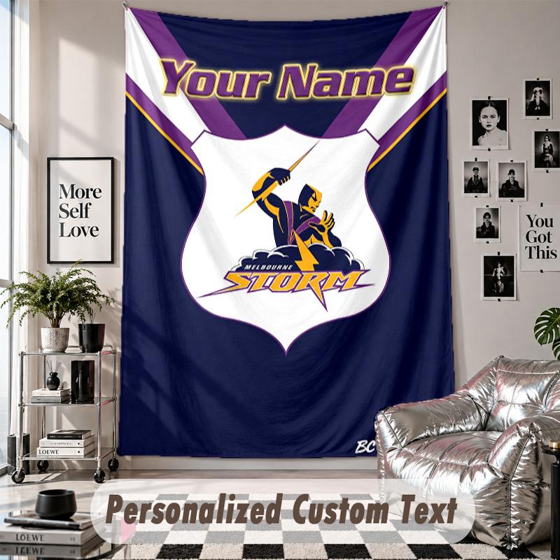 Wall Hanging Tapestry With Custom Name & Text, Melbourne Storm Decorative Tapestry For Bedroom