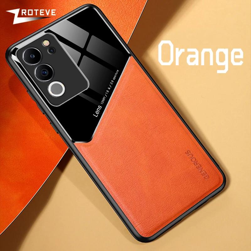 

Чехол VivoV29 Pro из искусственной кожи, автомобильный магнитный жесткий чехол для ПК для Vivo V29 Lite V29E V29Lite V27 V27E VivoV27 VivoV29E 5G For Vivo V29 оранжевый