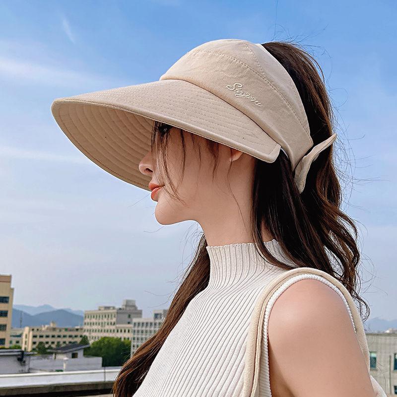 Hat Ladies Summer Big Eaves Empty Top Sun Hat Anti-UV Face Cover Outdoor Cycling Non-turning Sun Hat