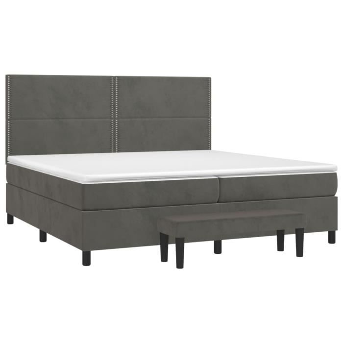 3137804 vidaXL Lit à sommier tapissier et matelas Gris foncé 200x200cm Velours