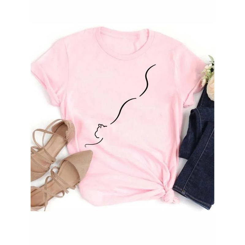 New Cute Love Heart Cat 3D Print Women T-Shirt Casual Summer Women's Clothing Cartoon T-Shirts