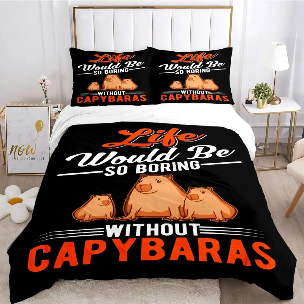 Funny Capybara Anime Duvet Cover Kawaii Animals Bedding Set Soft Quilt Cover Full Size for Boy Teens Bedroom Decoration