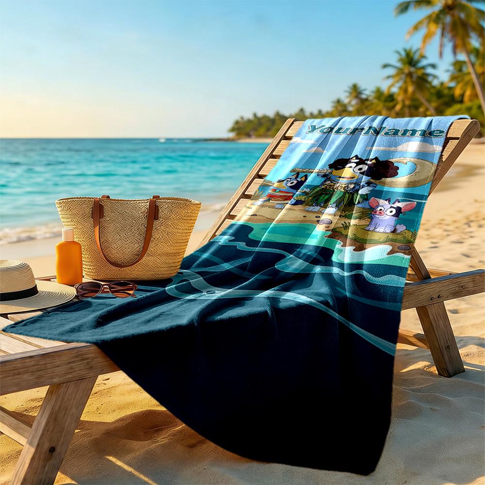 Bluey Customize Your Name Beach Towel Super Soft Microfiber Quickdry Fabric