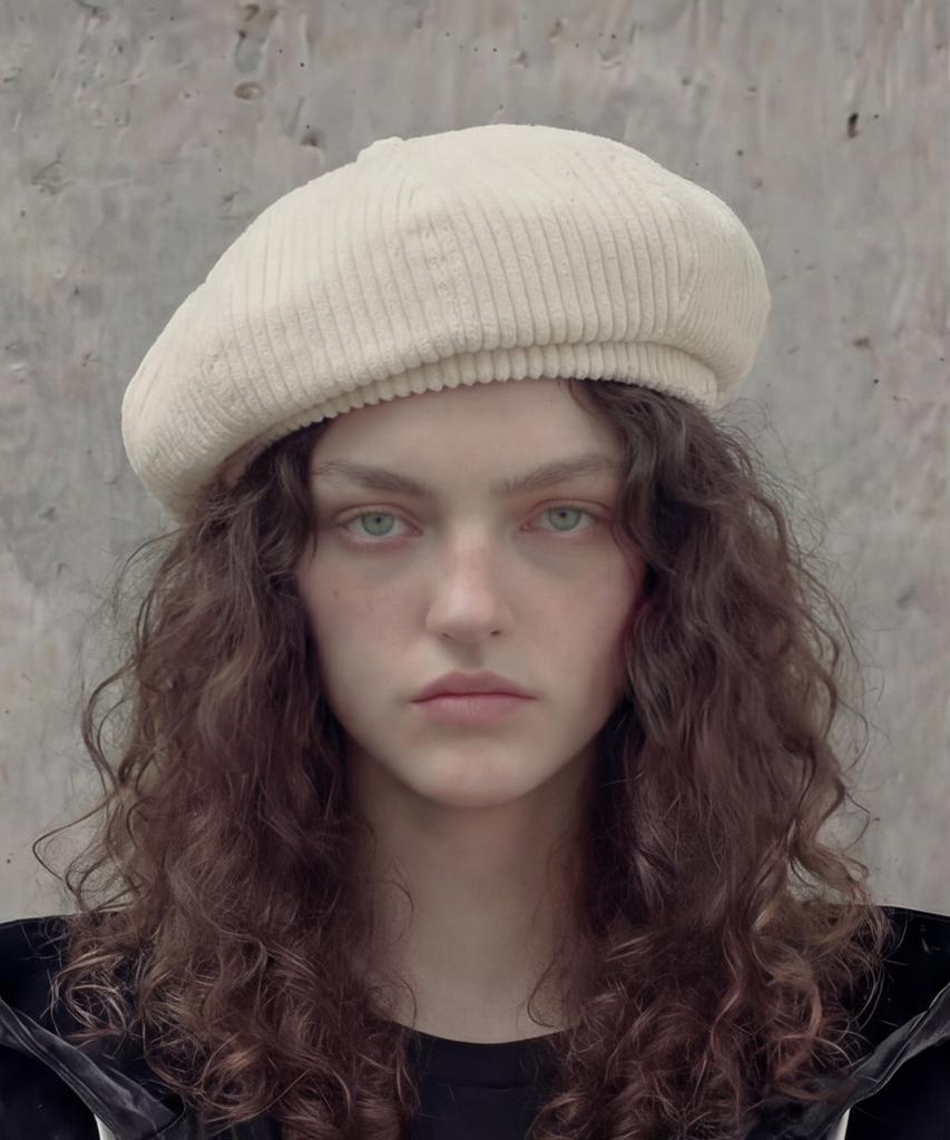 Eondeokeonteulolseutyudio Corduroy Beret Bread Beret / H Cord / Milk